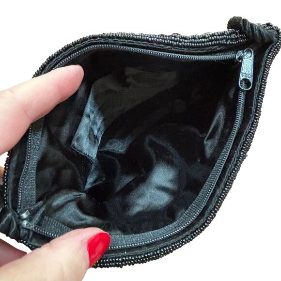 Vintage 1980’s black & blue beaded evening bag flapper prom purse mod geometric - Picture 7 of 12